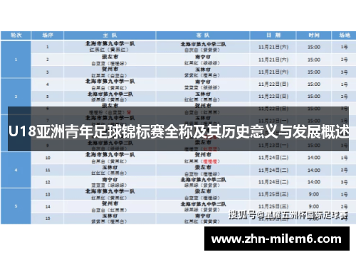 U18亚洲青年足球锦标赛全称及其历史意义与发展概述
